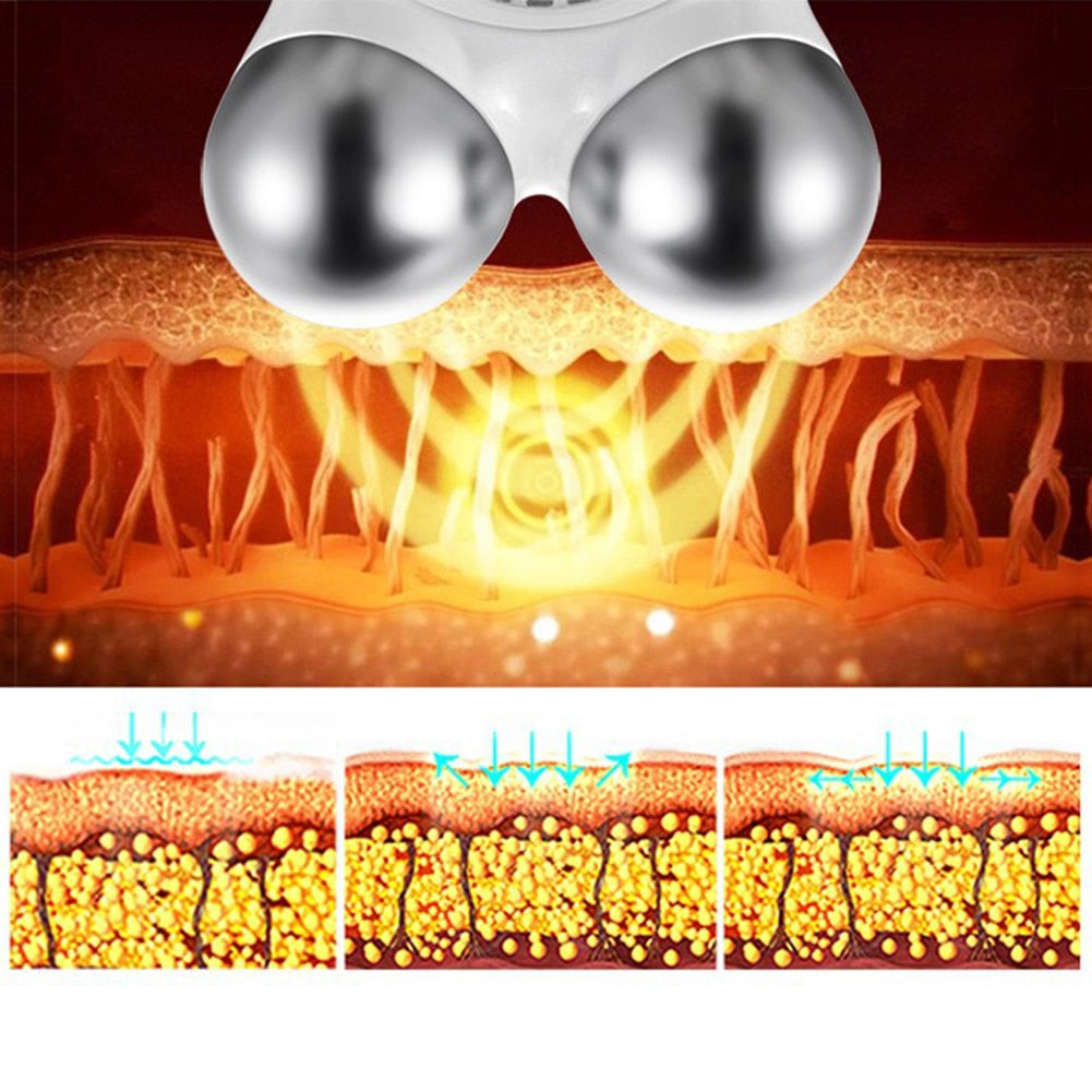 Illustration of a device targeting skin layers with close-up views of skin cells.
